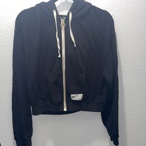 Alphalete Fleece Zip Cropped Jacket Gym Workout Black XXL
